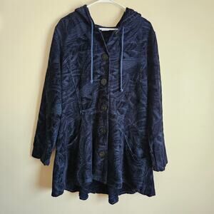 CMC Color Me Cotton Navy Chenille Jacquard Hooded Duster, Sz XL
